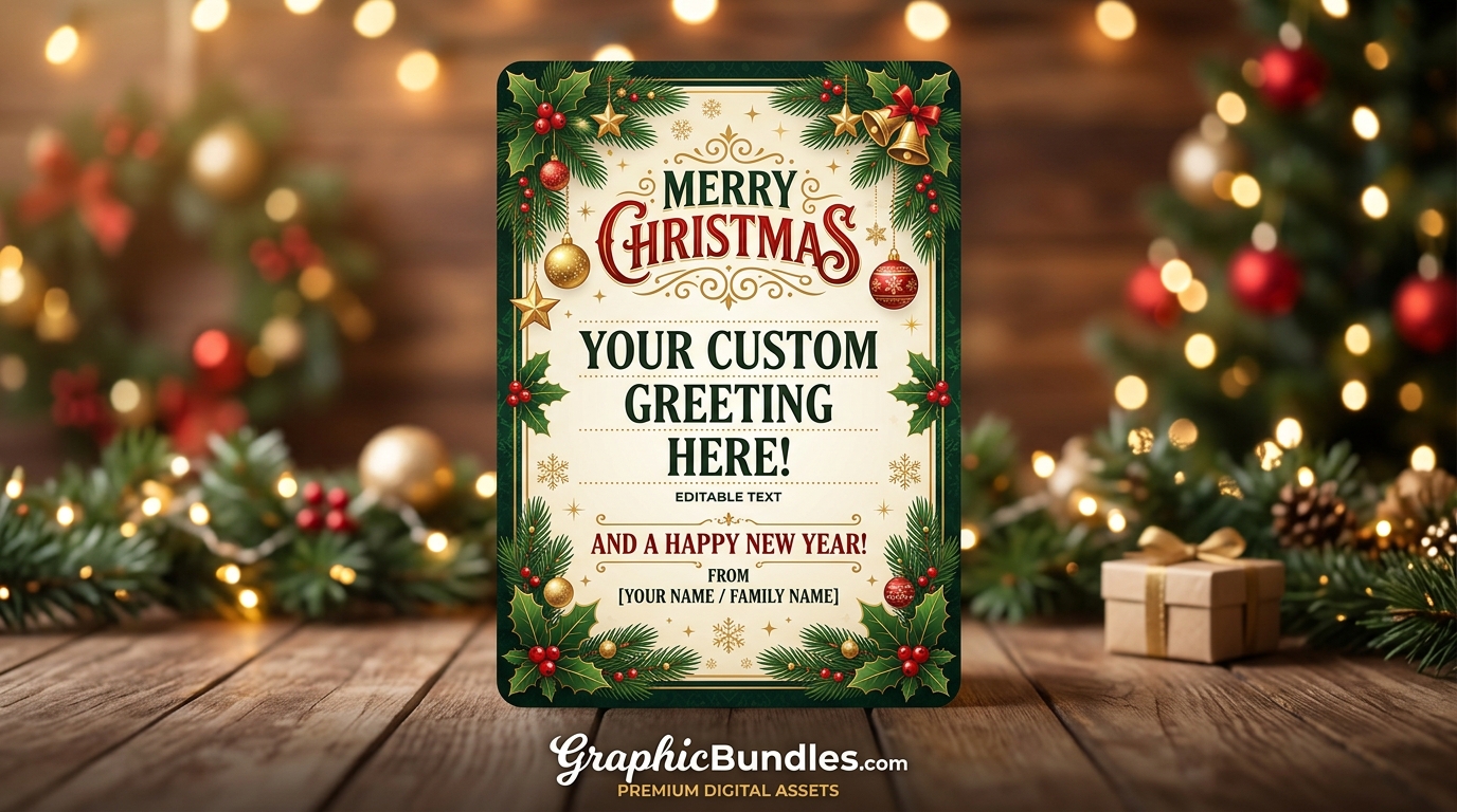 Free Christmas Card AI Vector Template Download