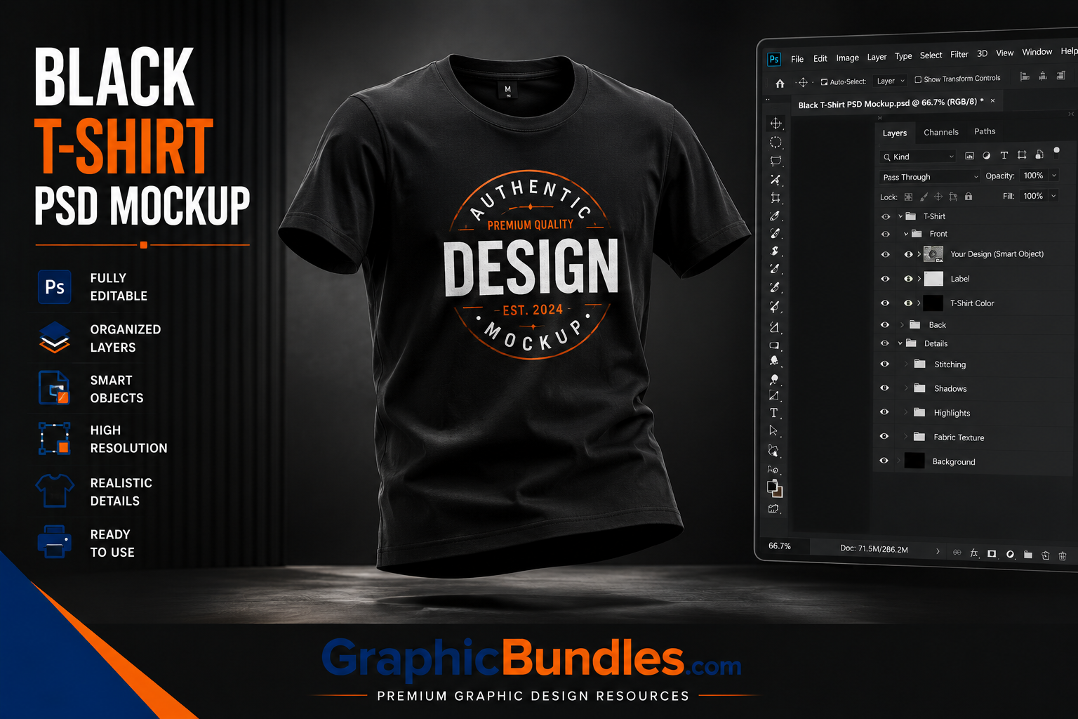 Free Black T Shirt PSD Mockup Download