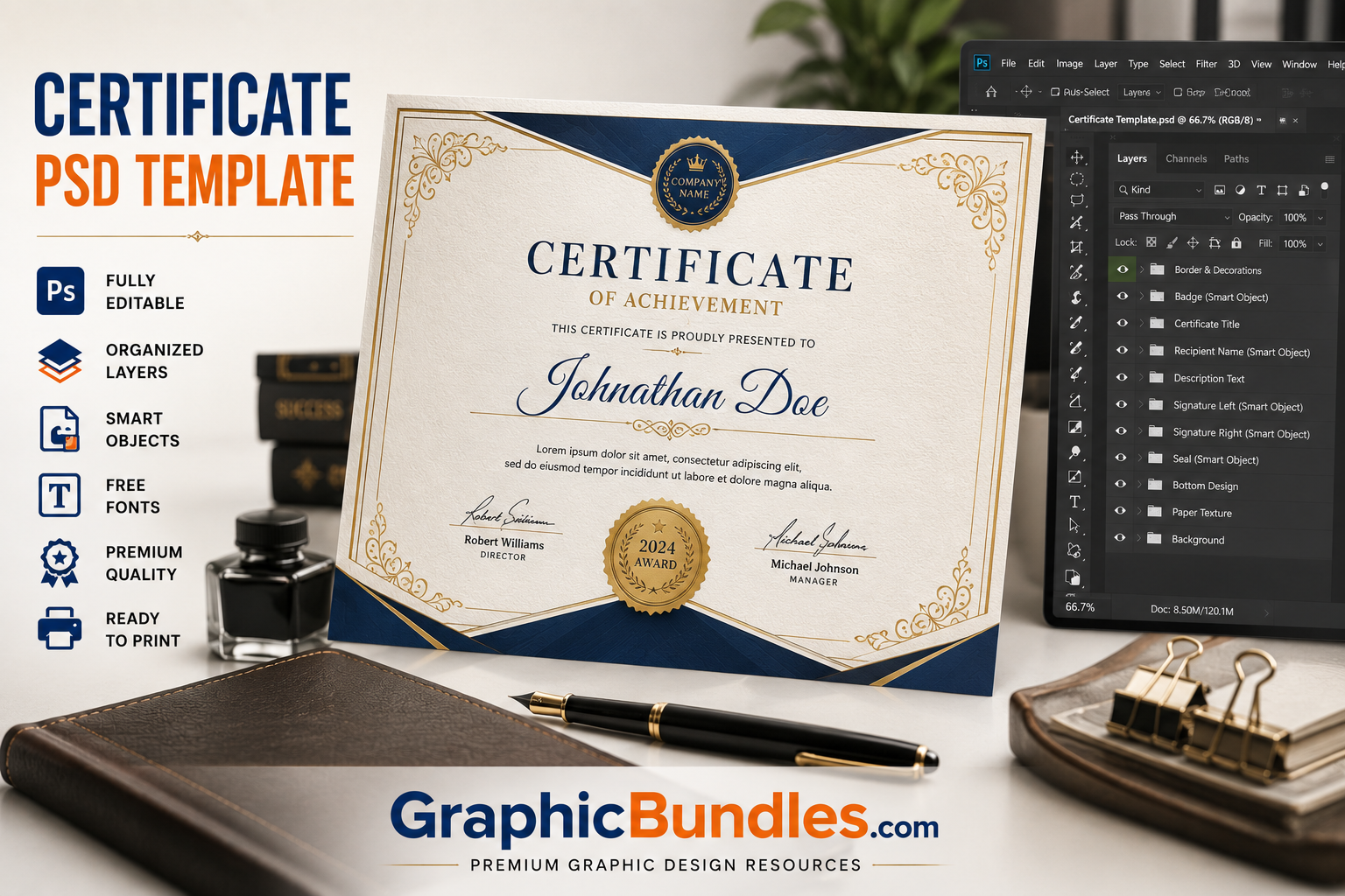 Free Certificate PSD Template Download
