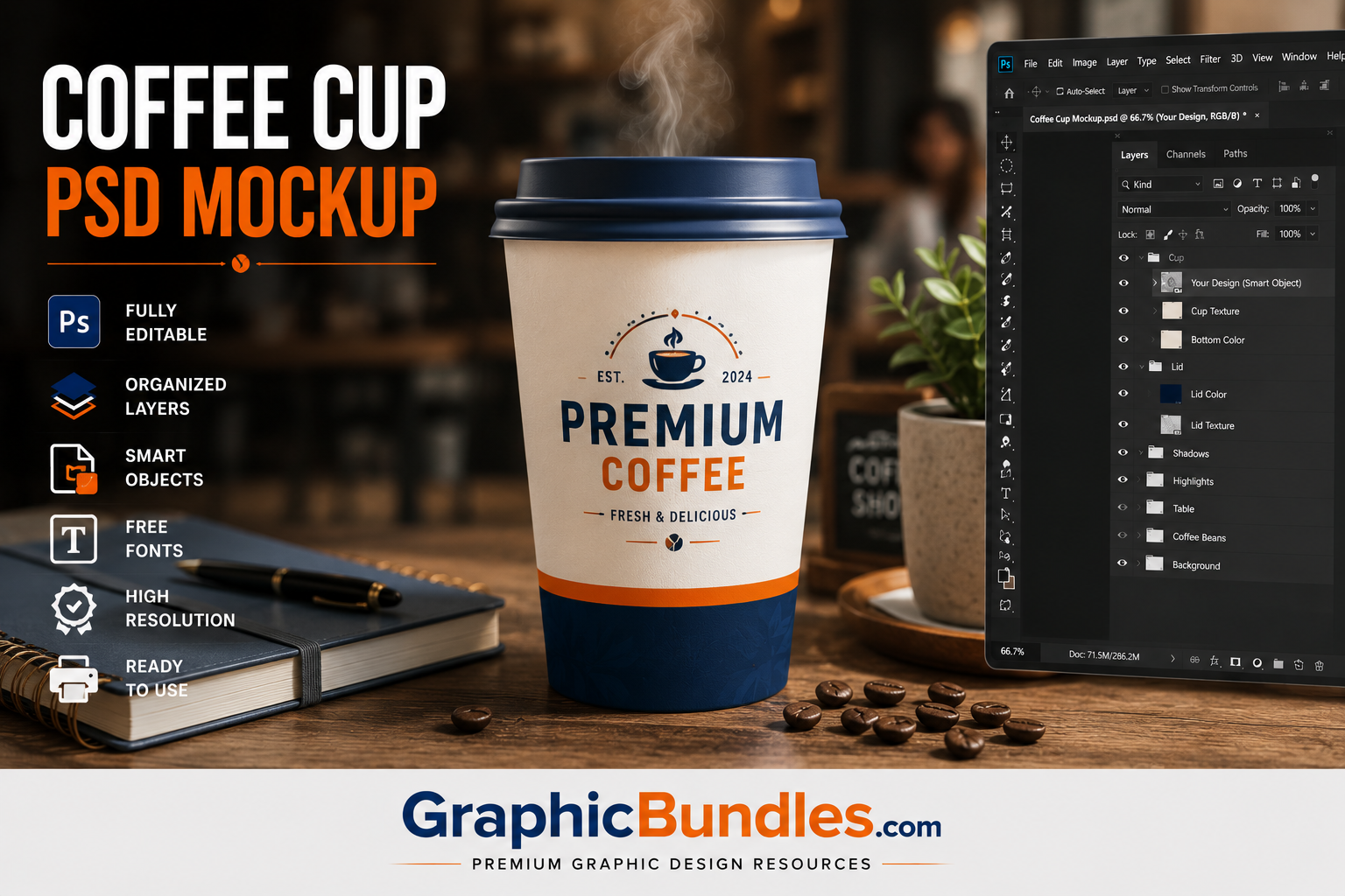 Free Coffee Cup PSD Mockup Download