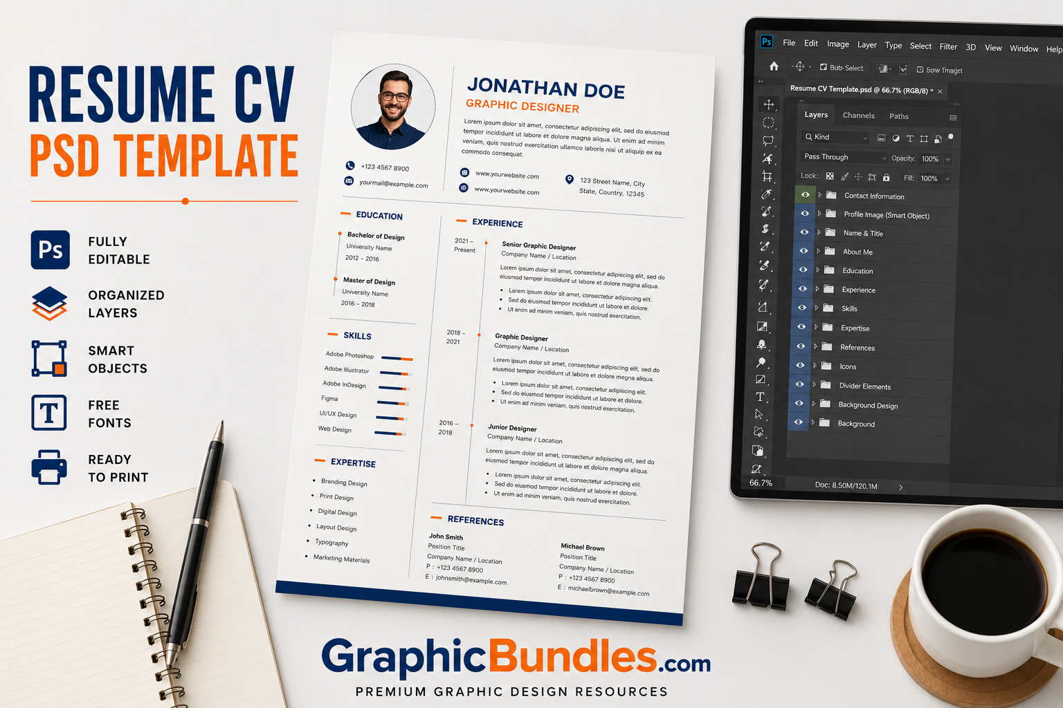 Free Resume CV PSD Template Download